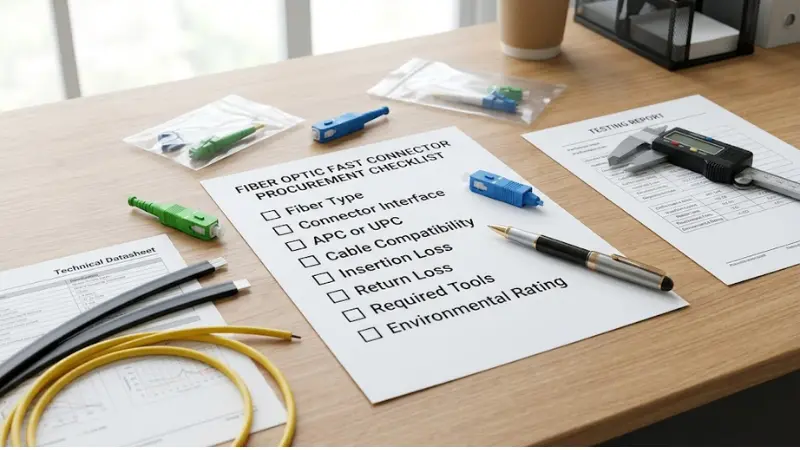 Fiber optic fast connector buying checklist covering fiber type connector interface polish type cable compatibility and loss specifications Fiber optic fast connector buying checklist covering fiber type connector interface polish type cable compatibility and loss specifications
