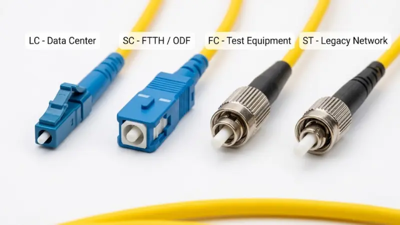 LC SC FC and ST single mode fiber connector options for different network equipment