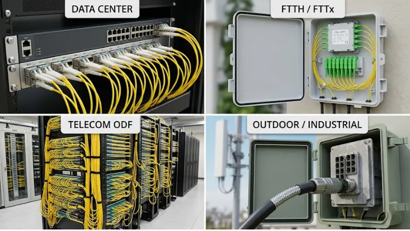 Single mode fiber patch cable applications in data centers FTTH telecom ODF and outdoor networks
