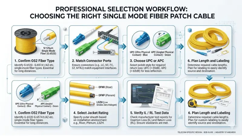 Step by step guide for choosing OS2 single mode fiber patch cable connector polish jacket and test data